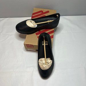 NWT Fitflop Black Leather Superballerina All Black Womens Size 8.5